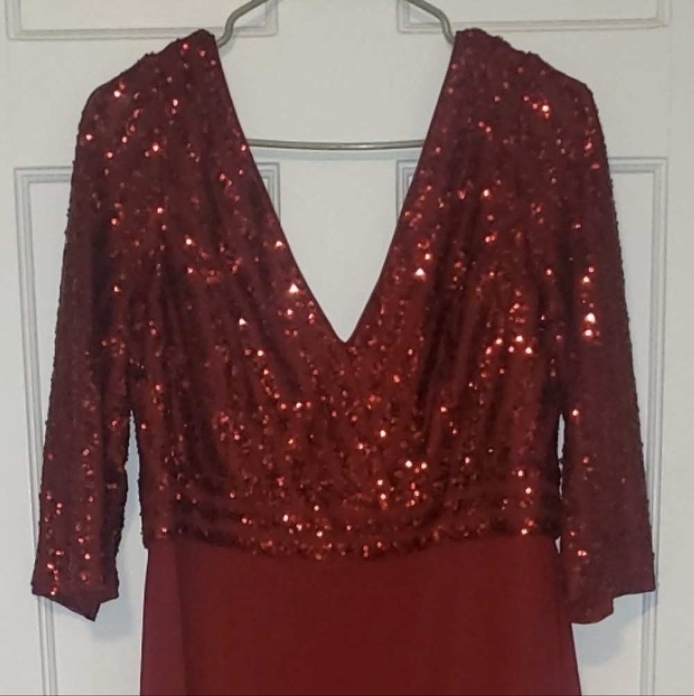 Ever Pretty Long Sleeve Burgundy Sequin Gown